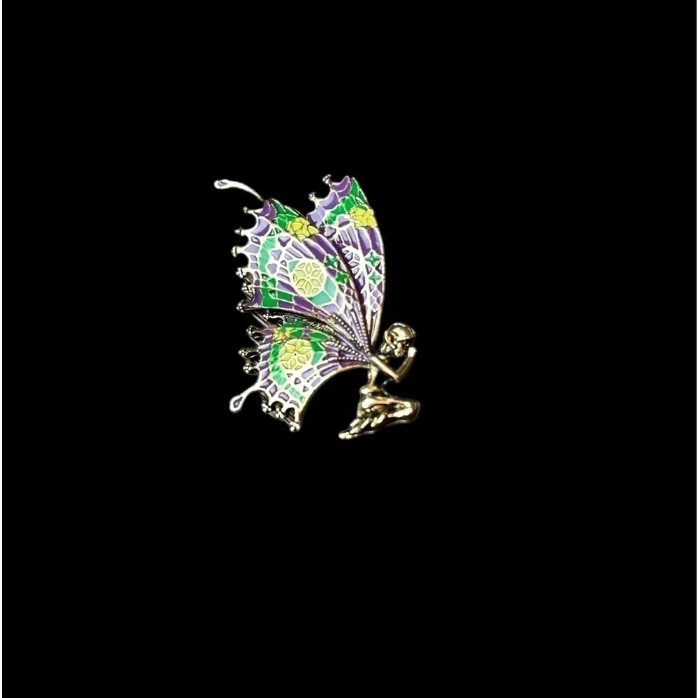 Fairy Brooch Kneeling Praying  Demential Colorful Wings Feminine Fairycore Pin